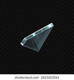 Pedaço de vidro quebrado. Ilustração vetorial realista de espelho explodido ou fragmento de janela. Cristais agudos transparentes voadores ou elementos de detritos de gelo. Forma abstrata com bordas afiadas irregulares