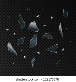 Broken glass pieces. Isolated on black transparent background. Vector eps 10.
