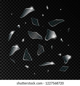 Broken glass pieces. Isolated on black transparent background. Vector eps 10.