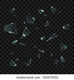Broken glass pieces. Isolated on black transparent background. Vector illustration, eps 10.

 svg