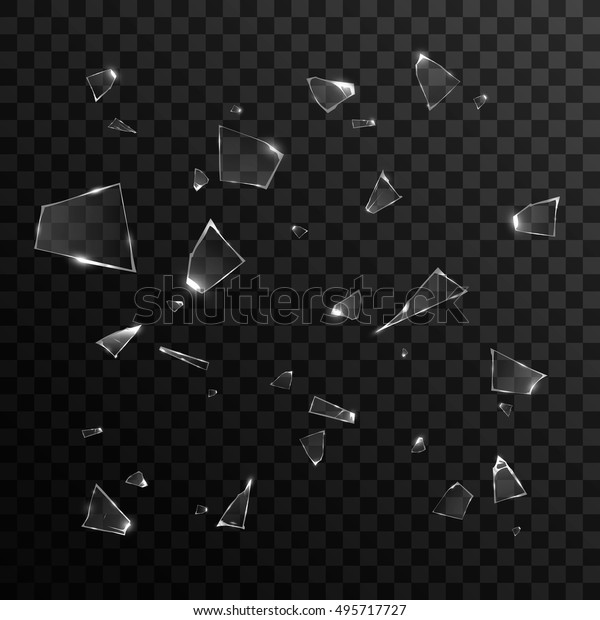 割れたガラス片 黒い透明な背景に ベクターイラスト Eps10 のベクター画像素材 ロイヤリティフリー