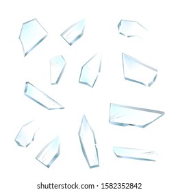 Broken glass pieces. Shattered glass on white background. Vector realistic illustration