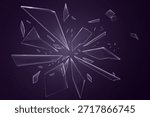 Broken glass with purple light and fragments effect.