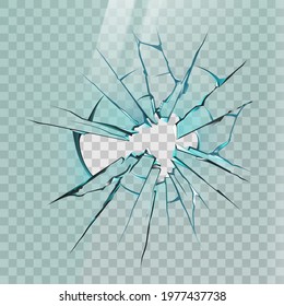 Broken glass. Realistic crack on window, ice or mirror with sharp shards and hole. Smashed screen effect, shattered glass vector mockup. Illustration glass crash, shattered vandalism, sharp textured