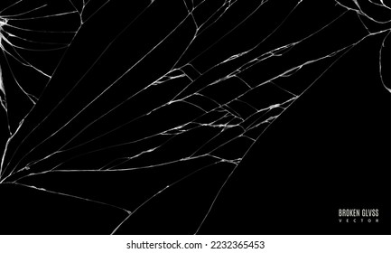 broken glass with realistic cracks black color. cracked screen texture for your design goals. editable vector illustration