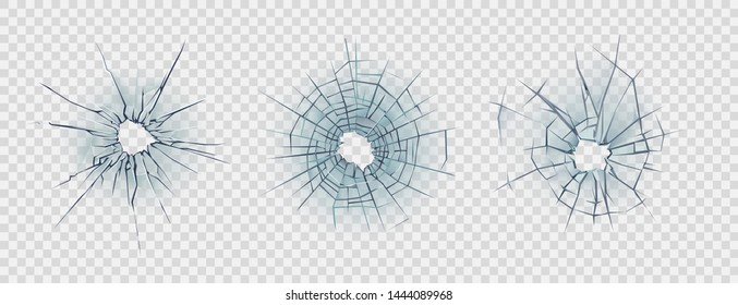 Broken glass.  Realistic texture of smashed windows or damaged car windshield. Vector illustration isolated on transparent background 