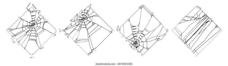 Broken Glass Rhombus Squares with Cracks. Abstract Comic Book Destruction Shape Texture. Shattered, Fractured and Broken Geometric Shapes. Damaged Texture. Vector Illustration.