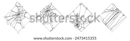 Broken Glass Rhombus Squares with Cracks. Abstract Comic Book Destruction Shape Texture. Shattered, Fractured and Broken Geometric Shapes. Damaged Texture. Vector Illustration.
