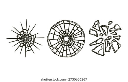 Fragmentos de vidrio rotos y efectos de ventana agrietada ilustraciones
