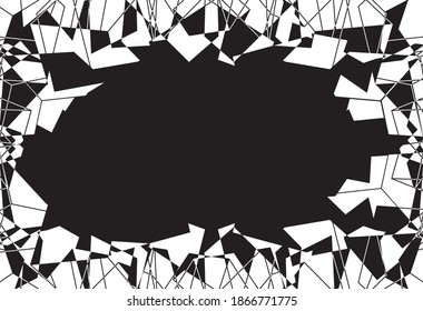 Broken glass shards creating monotone, frame like modern pattern