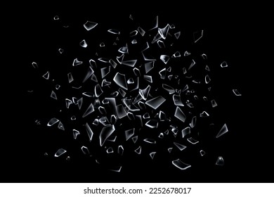 Broken glass shards. Explosion debris. Black shatter space. 3D fragments. Futuristic triangle shapes. Splinters crash. Damaged mirror pieces. Exploded window. Vector texture background - Shutterstock ID 2252678017