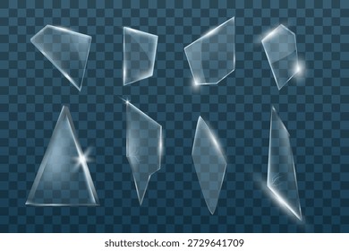 Conjunto de fragmentos de vidrio roto aislado