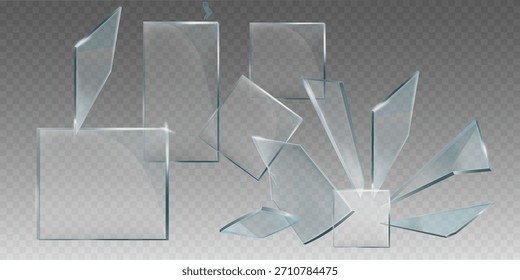 Vidrio roto y partículas destrozadas.