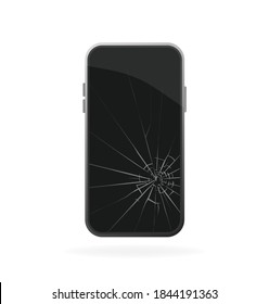 Smartphone de vidrio roto, gran diseño para cualquier propósito. Icono de smartphone con pantalla táctil manual. Ilustración vectorial, diseño plano.