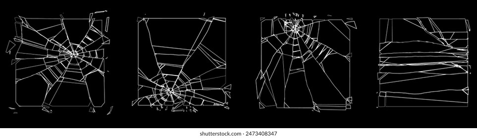 Broken Glass Squares with Cracks. Abstract Comic Book Destruction Shape Texture. Shattered, Fractured and Broken Geometric Shapes. Damaged Texture. Vector Illustration.