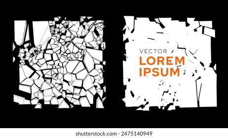 Broken Glass Squares with Cracks. Abstract Comic Book Flash Explosion Blast Radial Lines. Shattered, Fractured and Broken Texture. Bullet Shot Effect VFX. Vector Illustration.