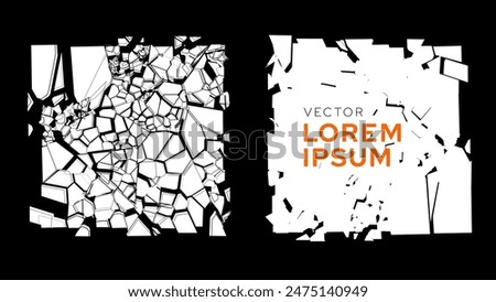 Broken Glass Squares with Cracks. Abstract Comic Book Flash Explosion Blast Radial Lines. Shattered, Fractured and Broken Texture. Bullet Shot Effect VFX. Vector Illustration.