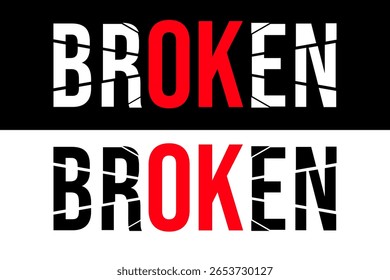 Projeto de t-shirt de texto de vidro quebrado, Silhueta de menino triste com tipografia quebrada, vetor conceito de saúde mental emocional