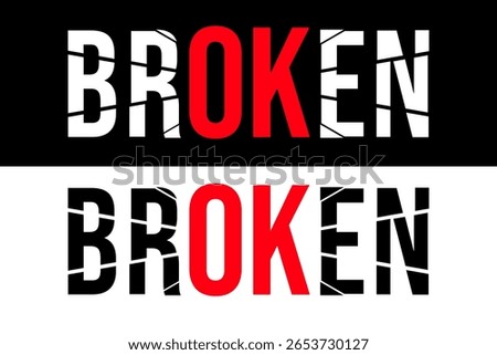 Broken Glass Text T-Shirt Design, Sad Boy Silhouette with Shattered Typography, Emotional Mental Health Concept Vector