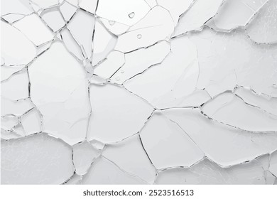 Broken glass texture, vector illustration. Shattered and cracked surface with jagged edges, scattered pieces, and realistic damage.