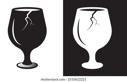 Broken Glass vector, Icon, silhouette. Cocktail, Wine broken glass symbol vector, icon for web design, logo, app. Set of empty broken glasses. Vector illustration.