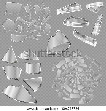 Broken glass vector sharp pieces of window and realistic shattered glassware or shattering debris of breaking mirror isolated on transparent background illustration backdrop