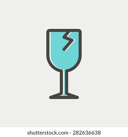 Broken glass wine icon thin line for web and mobile, modern minimalistic flat design. Vector icon with dark grey outline and offset colour on light grey background.