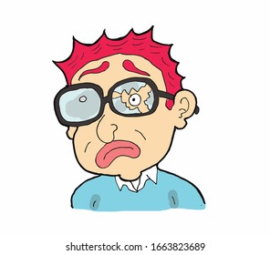 with broken glasses. cartoon vector.