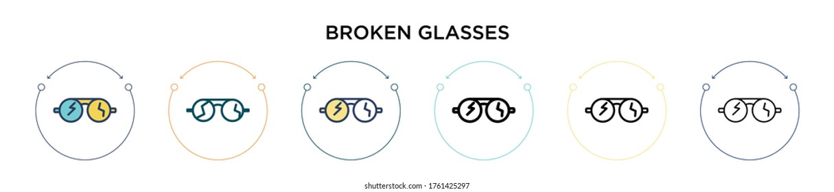 Broken glasses icon in filled, thin line, outline and stroke style. Vector illustration of two colored and black broken glasses vector icons designs can be used for mobile, ui, web