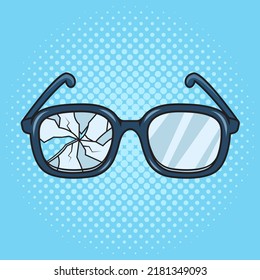 broken glasses pop art retro vector illustration. Comic book style imitation.