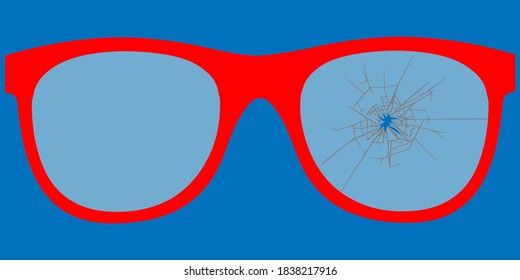 Broken Glasses With Red Rim On Blue Background