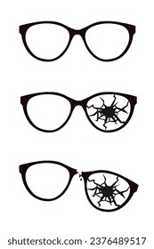 Gafas rotas, gafas rotas, tazas de gafas. Correa de lentes