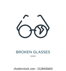 broken glasses thin line icon. glasses, wheelchair linear icons from signs concept isolated outline sign. Vector illustration symbol element for web design and apps.