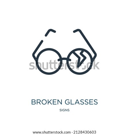 broken glasses thin line icon. glasses, wheelchair linear icons from signs concept isolated outline sign. Vector illustration symbol element for web design and apps.