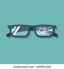 Broken glasses. Vector illustration flat design. Isolated on background. Old break glasses.