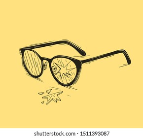 Broken glasses. Vector illustration. Old break glasses.
