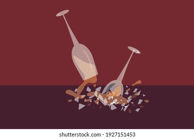 Broken Glasses Of Wine Background For Kitchen Or Drinks Vector Shards