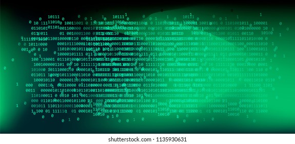 Broken glitched binary code on dark background. 