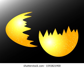 Broken gold egg isolated on background. Star pattern. Vector illustration eps10.