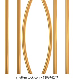 Broken golden prison bars isolated on white. Vector illustration. Way out to freedom from gold cage concept