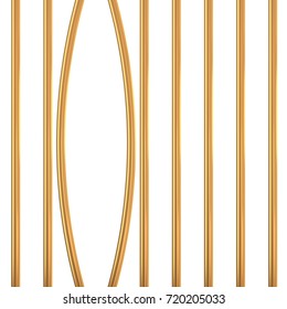 Broken golden prison bars isolated on white. Vector illustration. Way out to freedom from gold cage concept