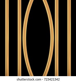 Broken golden prison bars. Vector illustration. Way out to freedom from gold cage concept