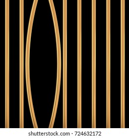 Broken golden prison bars. Vector illustration. Way out to freedom from gold cage concept