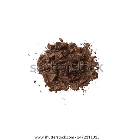 Broken Grated Chocolate Isolated, Broken Crushed Chocolate Shavings, Crumbs for Desserts Decoration on White Background Top View