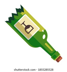 zerbrochene grüne Flasche. scharfe Glaskanten. flache Vektorgrafik einzeln auf weißem Hintergrund.