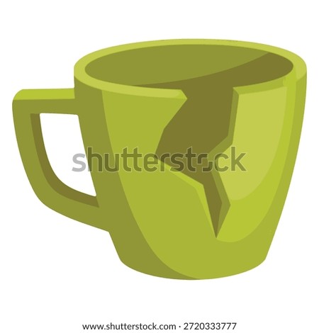 Broken green coffee cup mug drink beverage flat color vector illustration template design