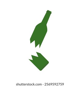 Broken green glass bottle icon. Vector illustration.