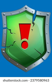 escudo verde roto con signo de exclamación rojo
