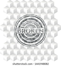 Broken grey emblem. Vintage with geometric cube white background