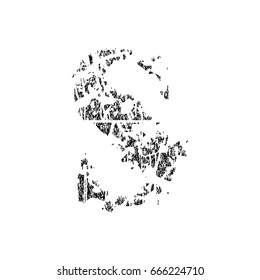 Broken grunge pixelated alphabet.Lowercase letter s.